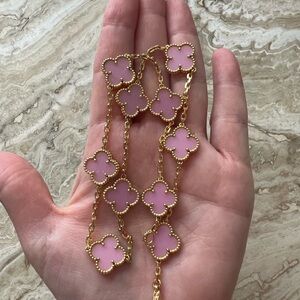 Gold pink nude blush color clover costume jewelry necklace celebrity